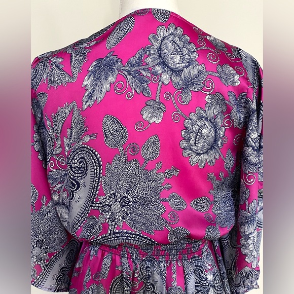 Freshine Womens M Purple Floral Paisley Satin Tunic Top Boho Coastal Cowgirl - Picture 7 of 13